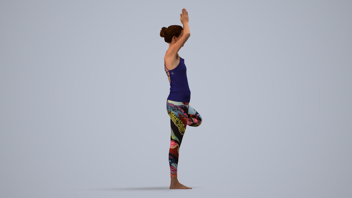 realistic 3D human woman sport, archviz people FBX OBJ for Blender, side view render