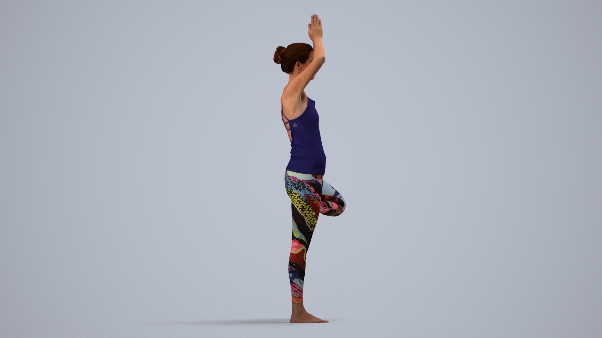 realistic 3D human woman sport, archviz people FBX OBJ for Blender, side view render