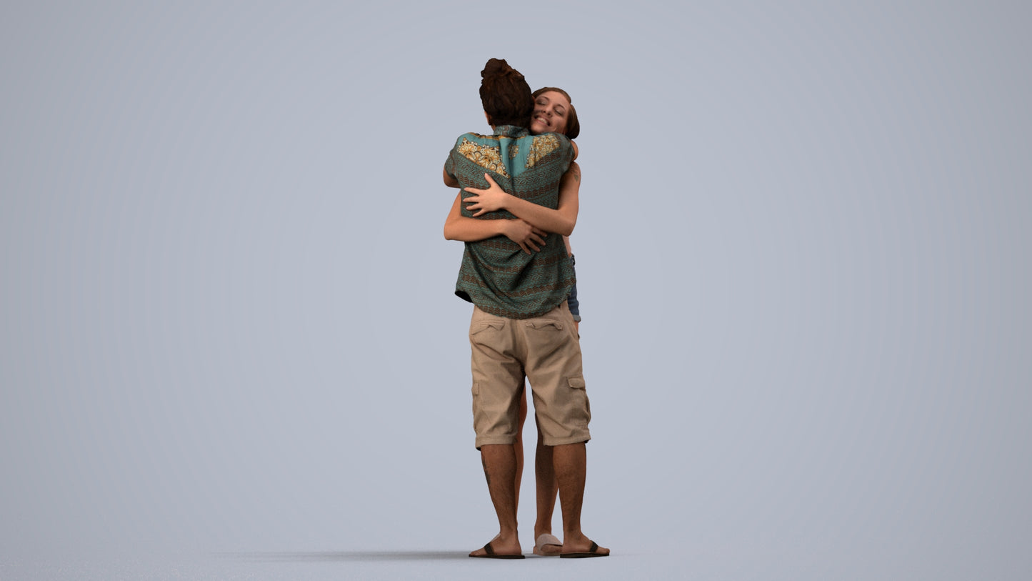 realistic 3D people woman couple, render-ready for V-Ray and Corona, FBX OBJ, side view render