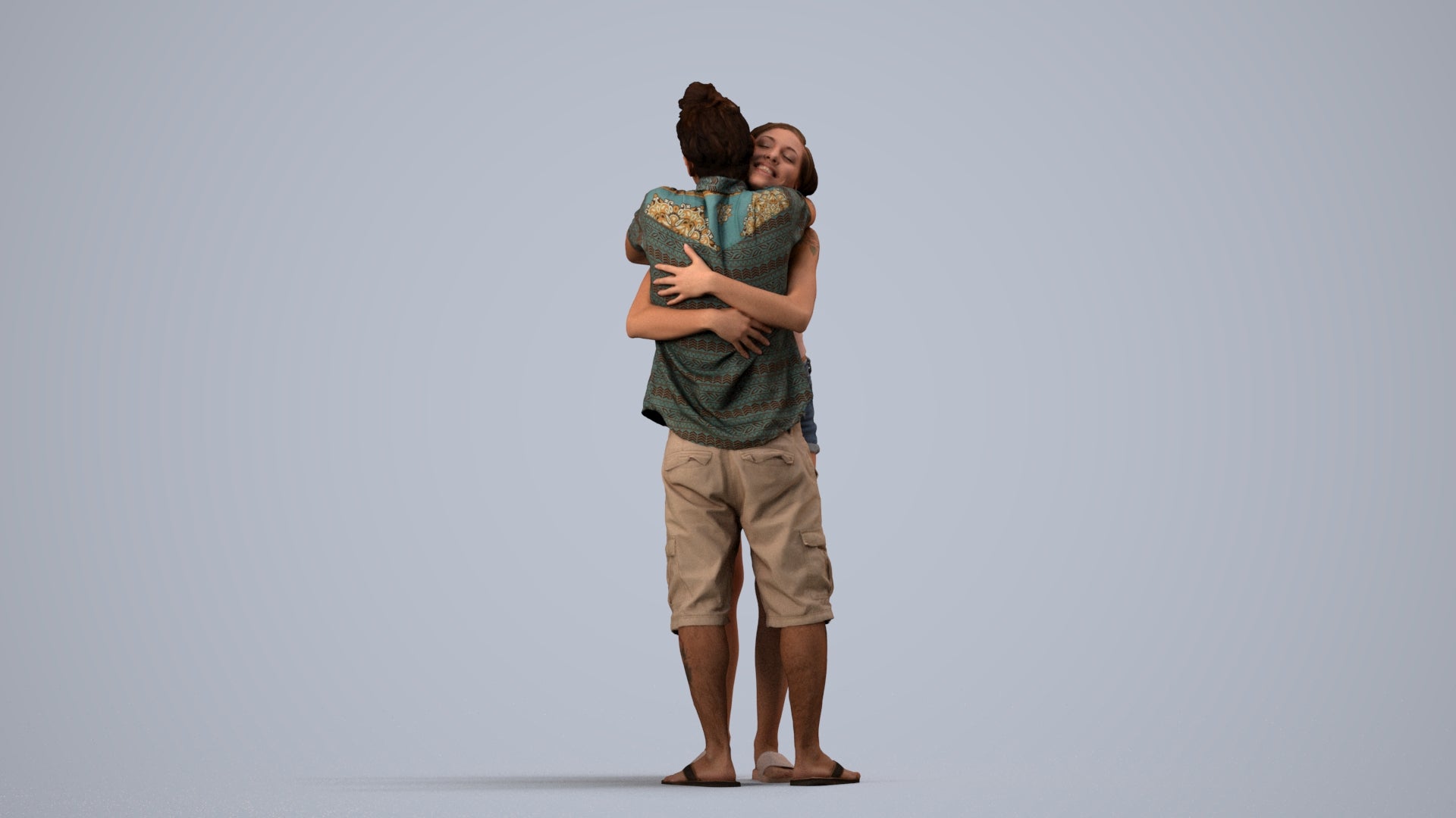 realistic 3D people woman couple, render-ready for V-Ray and Corona, FBX OBJ, side view render