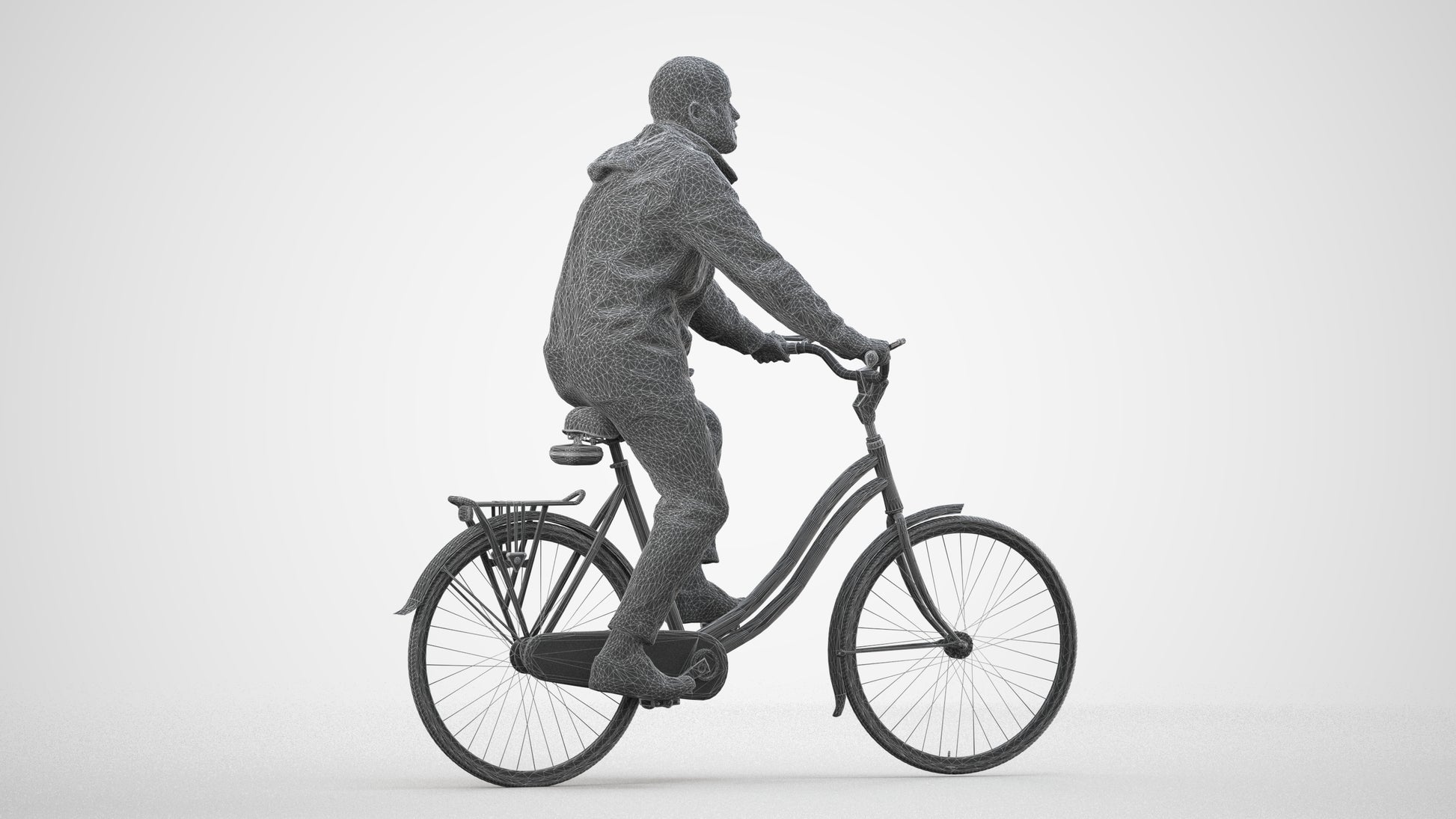 realistic 3D people man casual cycling, render-ready for V-Ray and Corona, FBX OBJ, wireframe side view