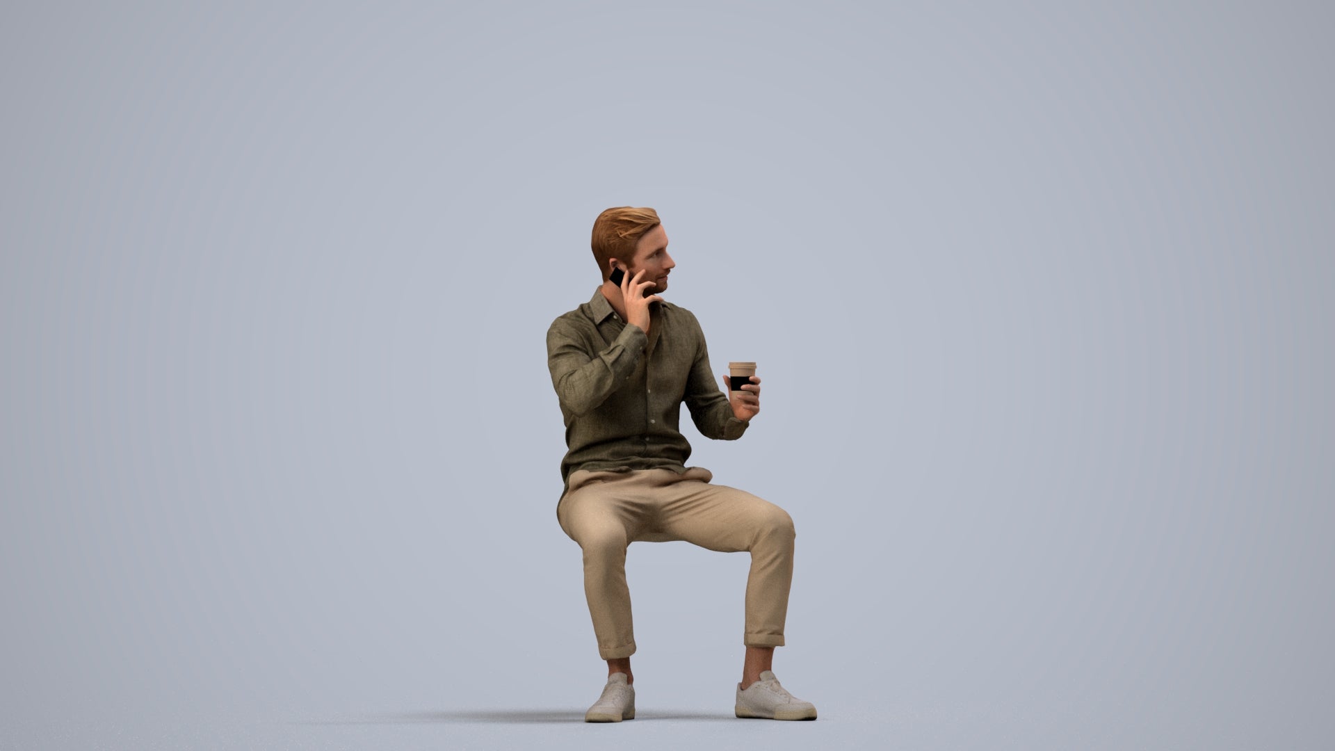 realistic 3D people man casual sitting, render-ready for V-Ray and Corona, FBX OBJ, side view render