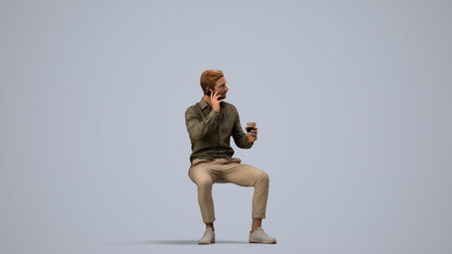 realistic 3D people man casual sitting, render-ready for V-Ray and Corona, FBX OBJ, side view render