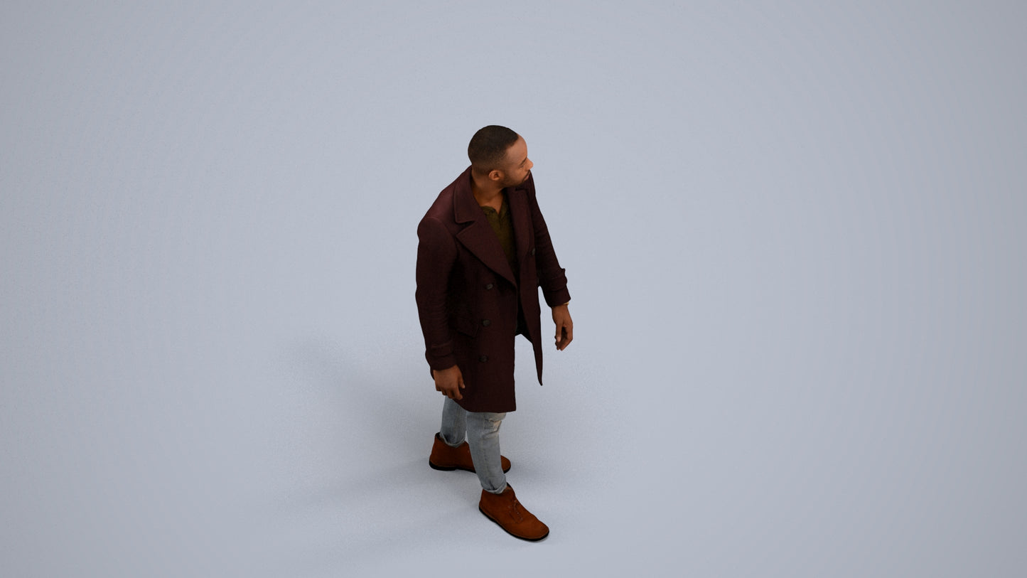 3D people model man casual walking, scanned human for 3ds Max rendering, back view render