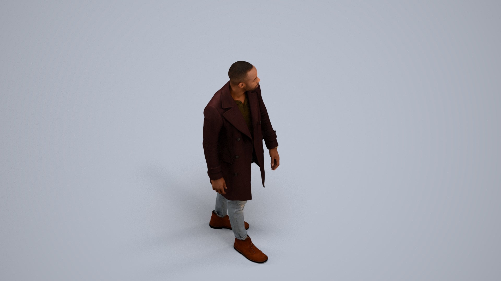 3D people model man casual walking, scanned human for 3ds Max rendering, back view render