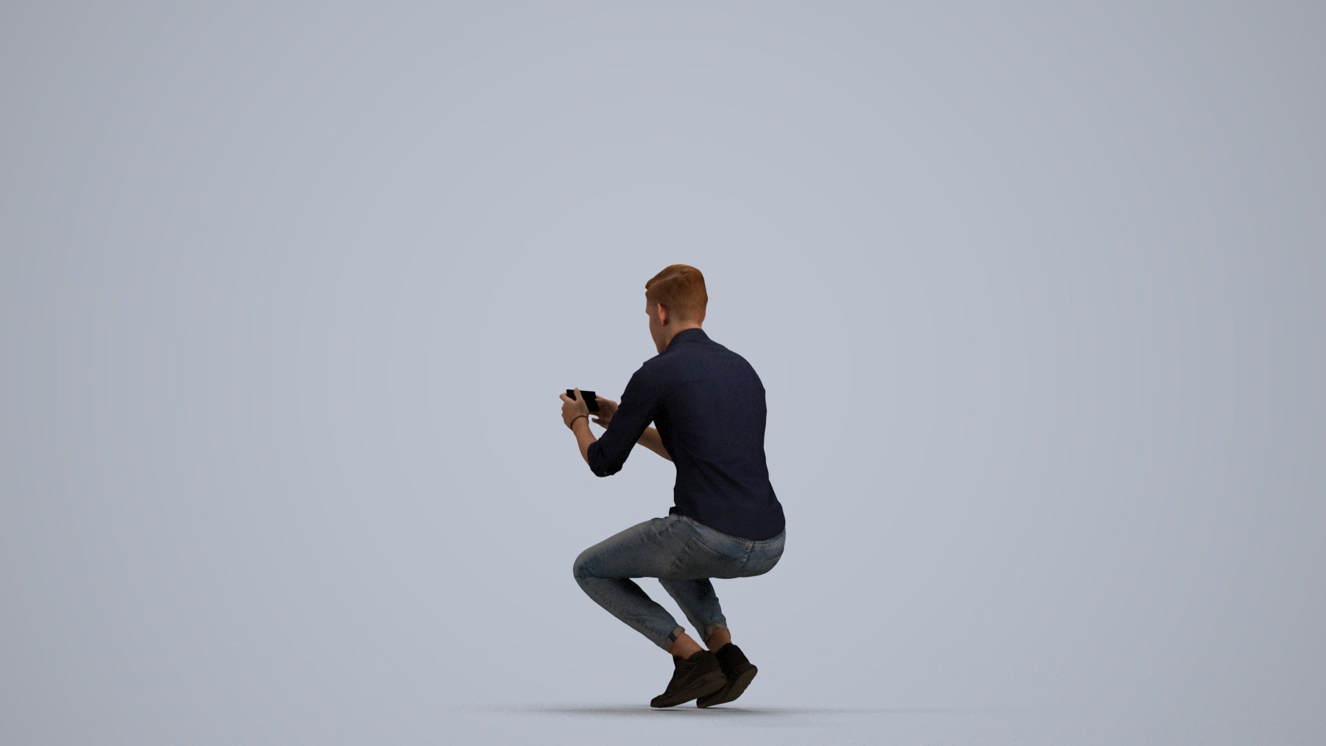 realistic 3D man casual sitting, scanned archviz people for Blender and 3ds Max, front view render