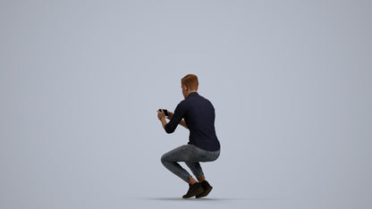 realistic 3D man casual sitting, scanned archviz people for Blender and 3ds Max, front view render