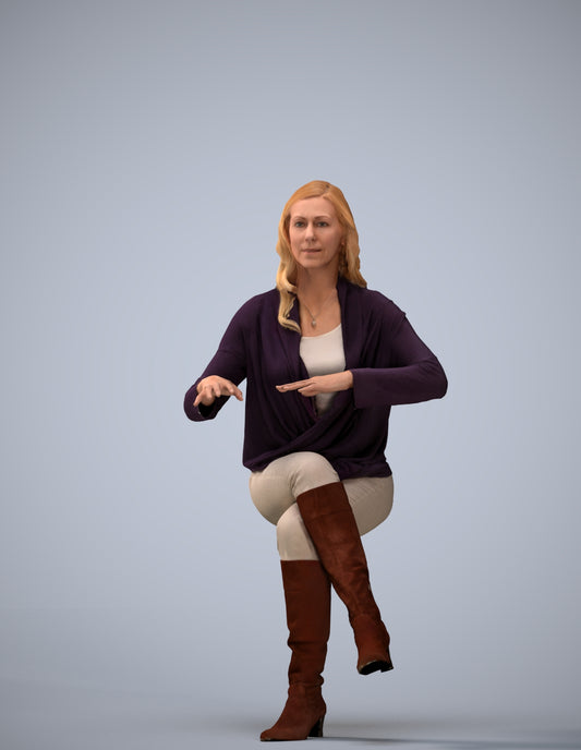 realistic 3D human woman casual sitting, archviz people FBX OBJ for Blender