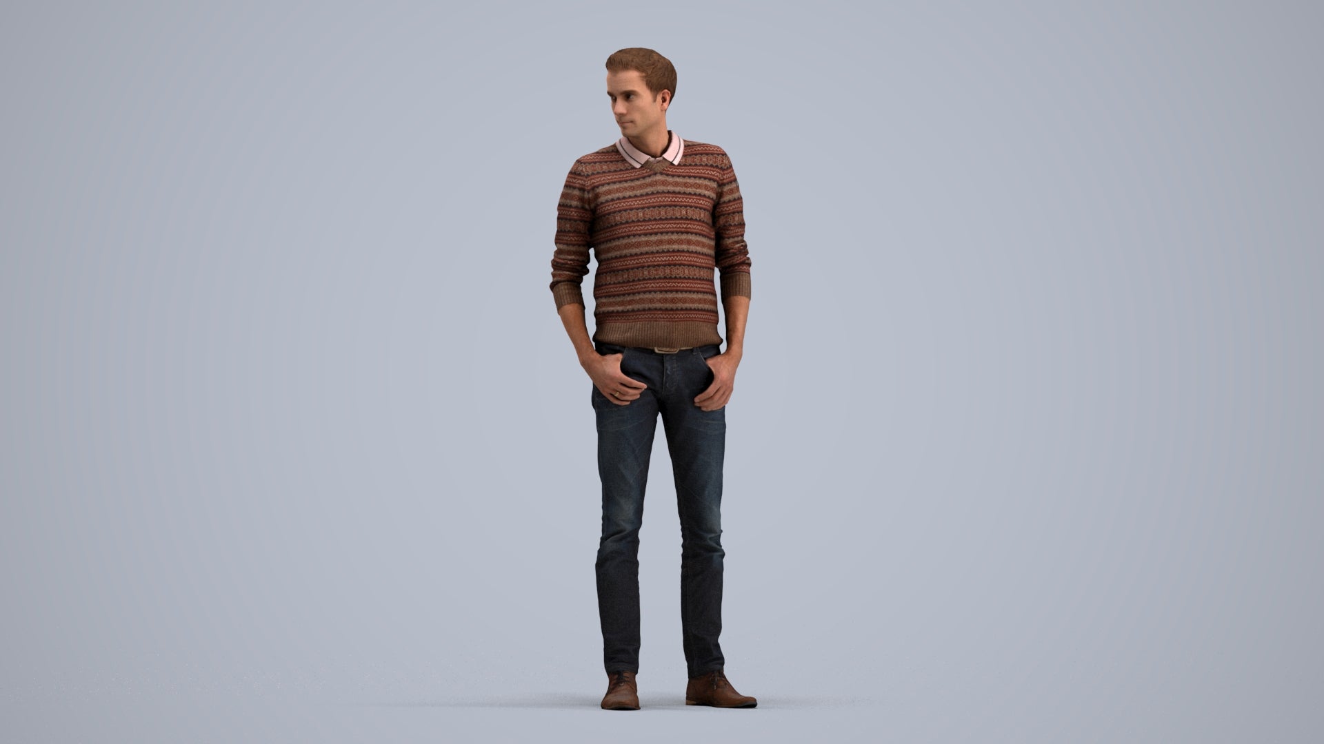 realistic 3D people man casual standing, render-ready for V-Ray and Corona, FBX OBJ, standing pose render