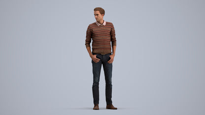 realistic 3D people man casual standing, render-ready for V-Ray and Corona, FBX OBJ, standing pose render