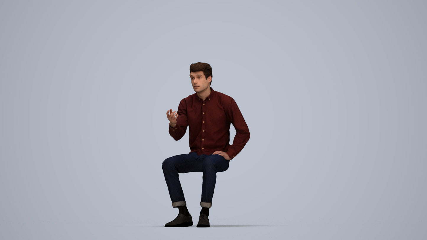 realistic 3D people man casual sitting, render-ready for V-Ray and Corona, FBX OBJ, top-down view render