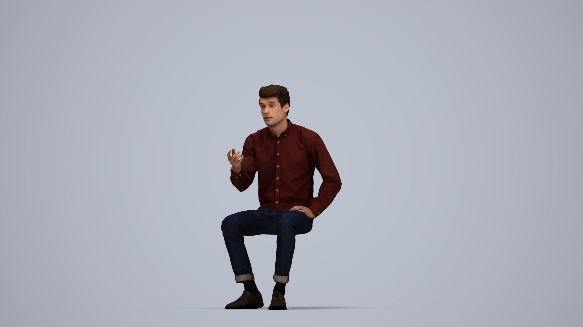 realistic 3D people man casual sitting, render-ready for V-Ray and Corona, FBX OBJ, top-down view render
