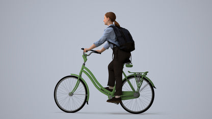 realistic 3D people girl business cycling, render-ready for V-Ray and Corona, FBX OBJ, three-quarter view render