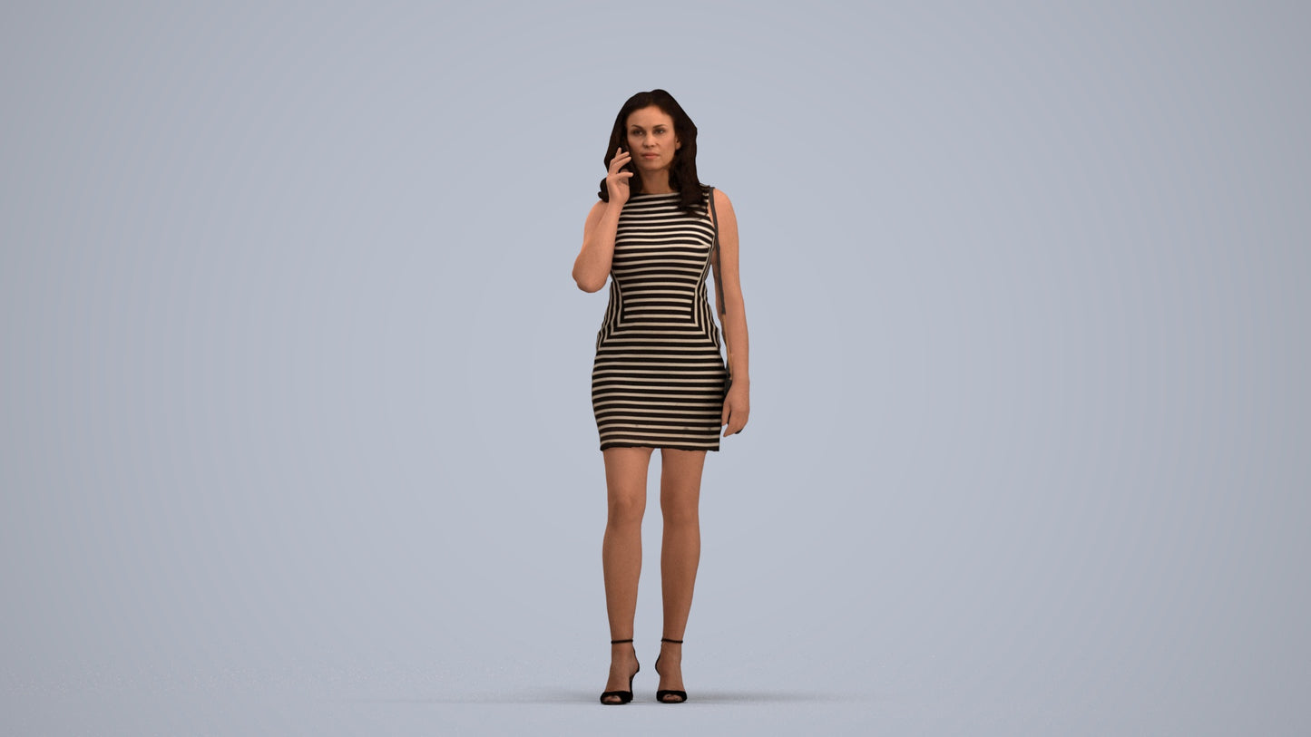 3D human model woman casual standing, photogrammetry scanned person for archviz, standing pose render