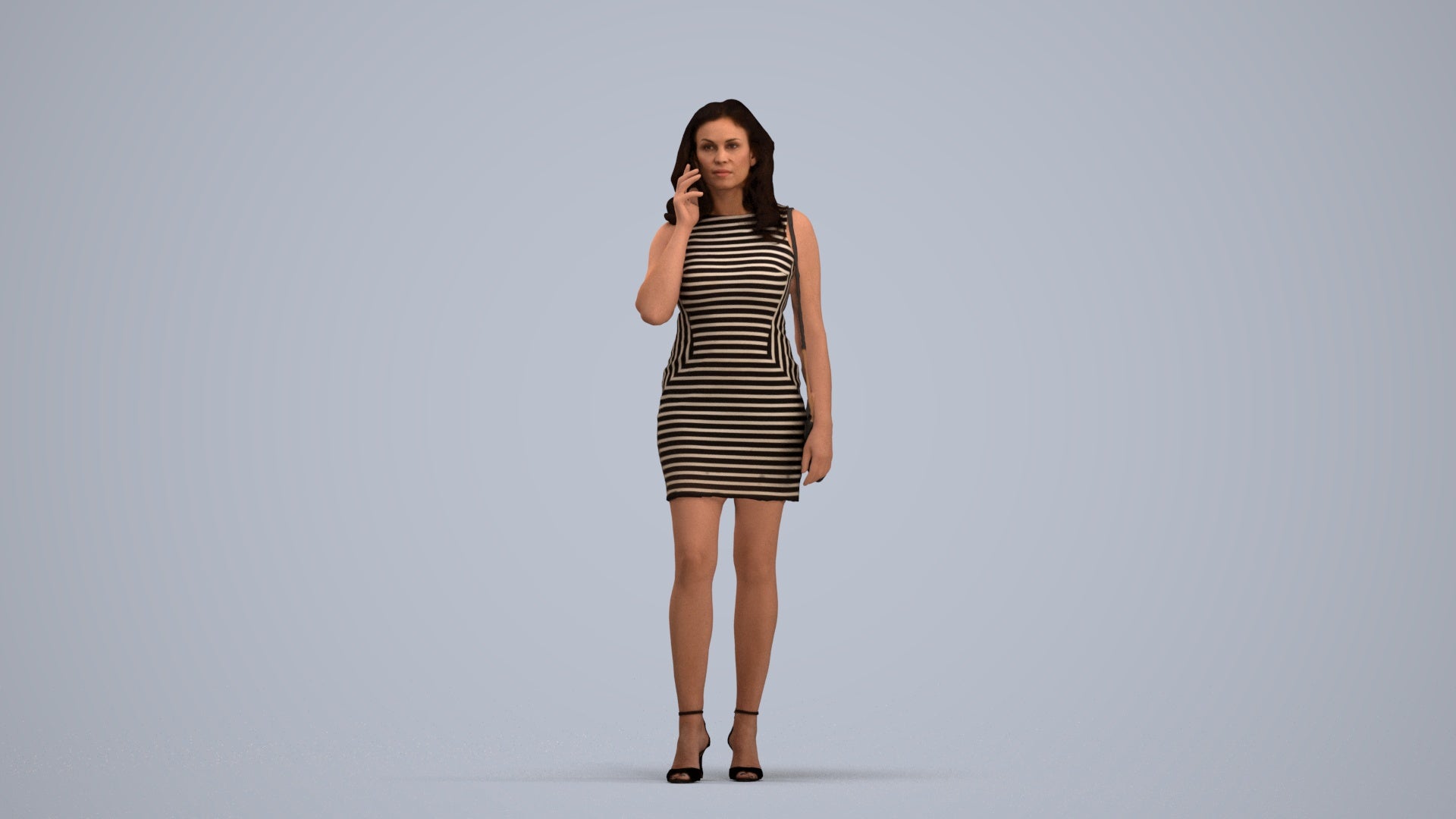 3D human model woman casual standing, photogrammetry scanned person for archviz, standing pose render