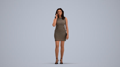 3D human model woman casual standing, photogrammetry scanned person for archviz, standing pose render