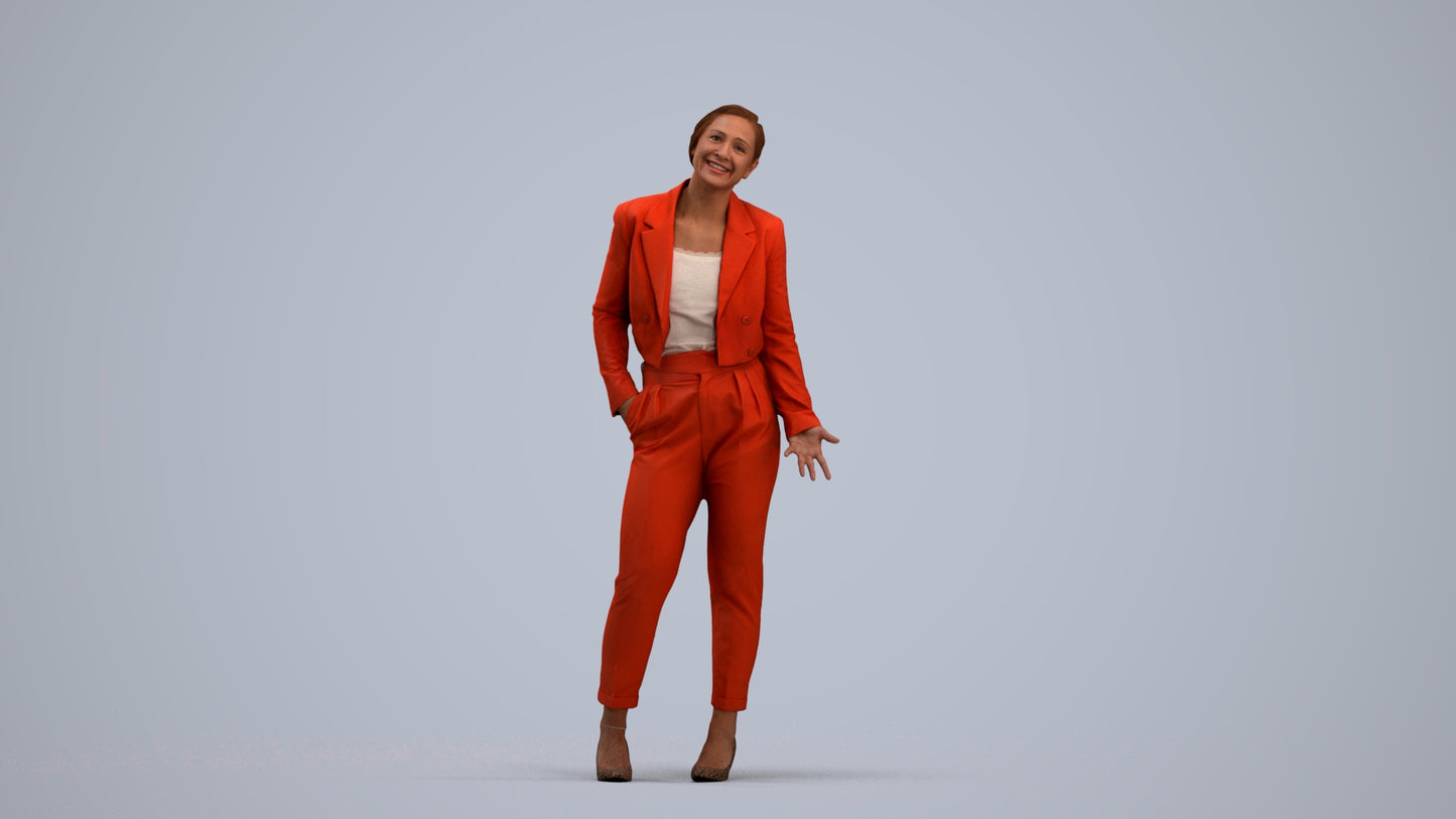 3D human model woman business, photogrammetry scanned person for archviz, standing pose render