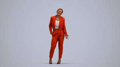 3D human model woman business, photogrammetry scanned person for archviz, standing pose render