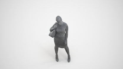 3D scanned woman standing business, photorealistic archviz people for Enscape and SketchUp, wireframe three-quarter view