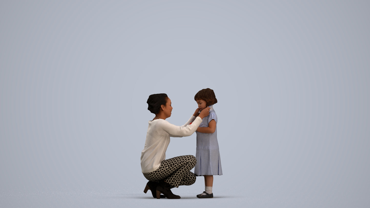 realistic 3D people woman casual kids, render-ready for V-Ray and Corona, FBX OBJ, standing pose render