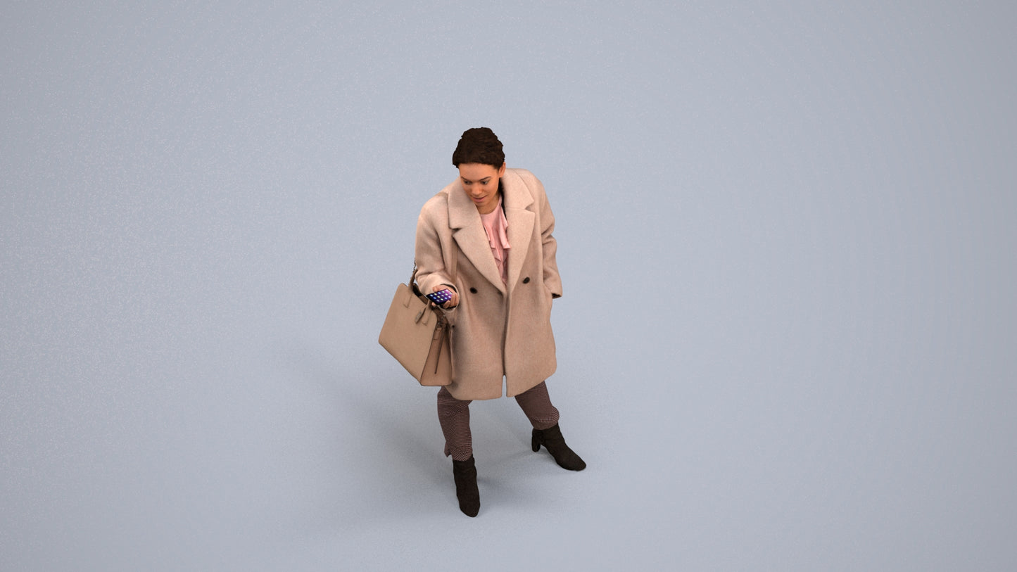 photogrammetry 3D woman business standing, realistic human model archviz FBX, back view render