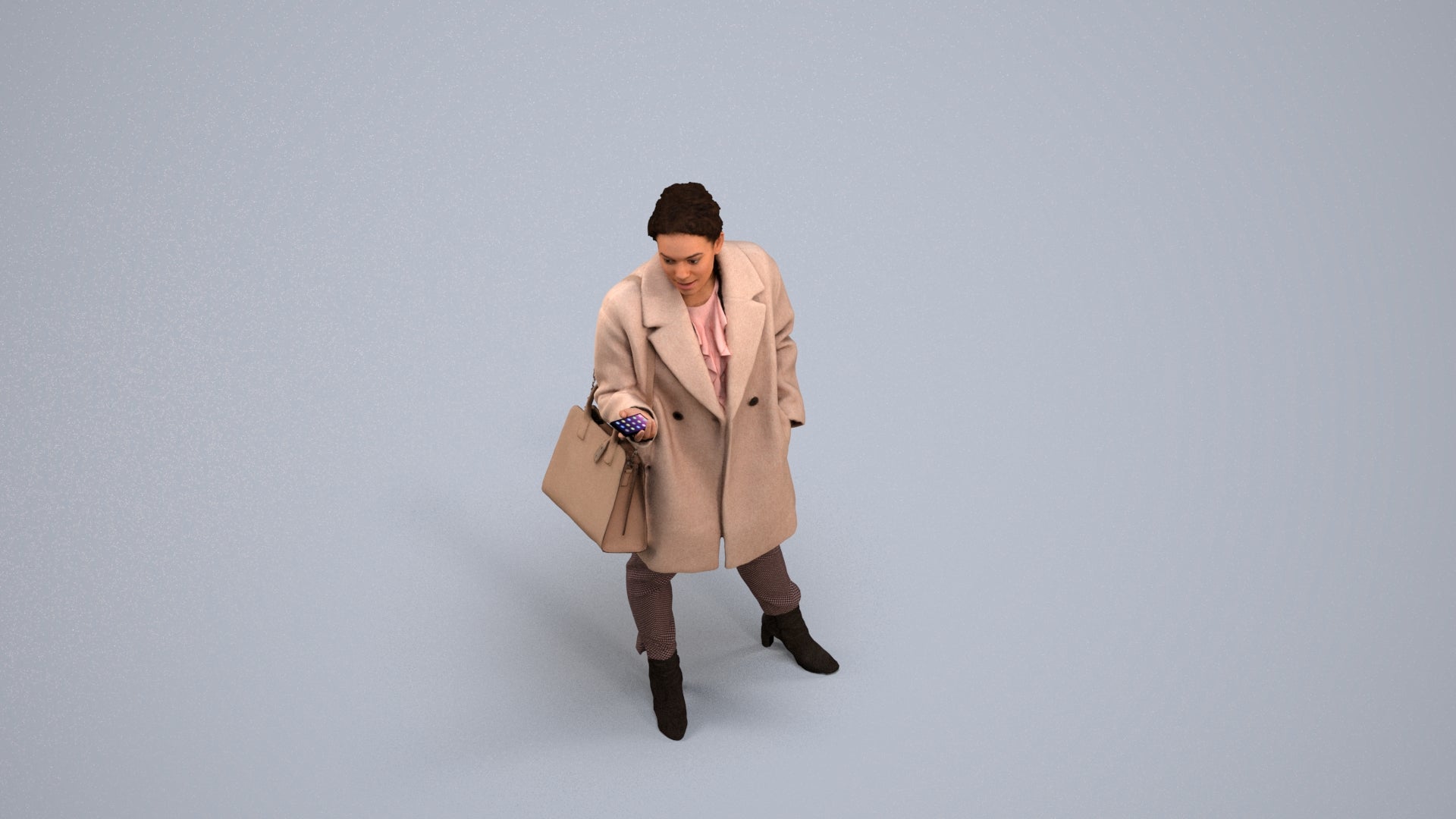 photogrammetry 3D woman business standing, realistic human model archviz FBX, back view render