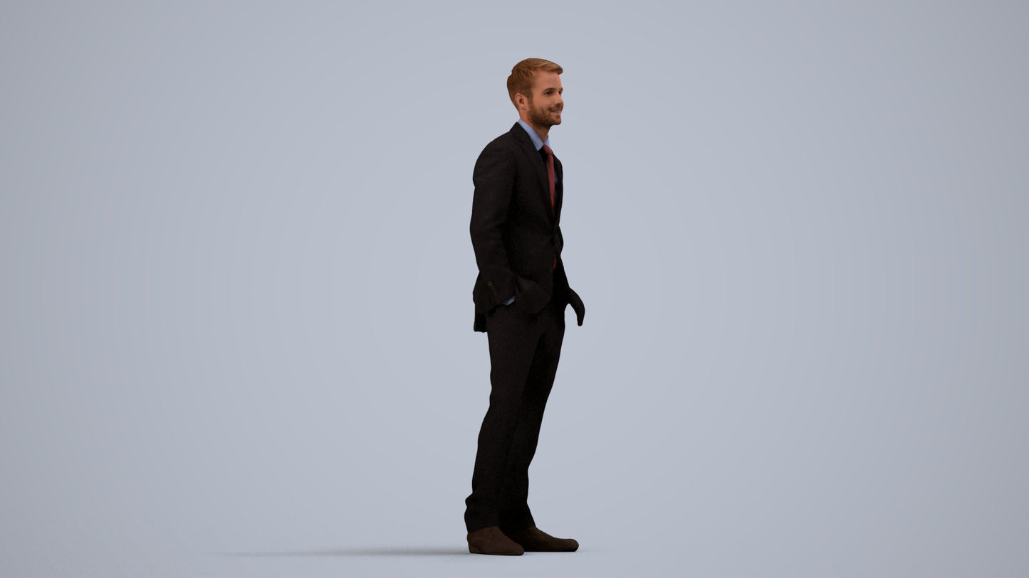 realistic 3D man business, scanned archviz people for Blender and 3ds Max, side view render