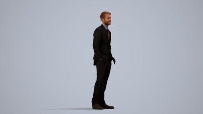 realistic 3D man business, scanned archviz people for Blender and 3ds Max, side view render