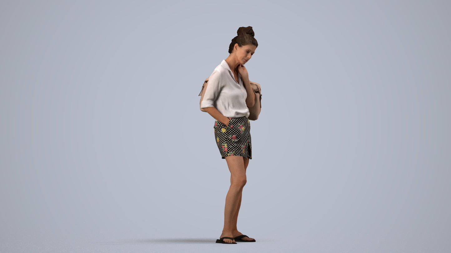 3D people model woman casual standing, scanned human for 3ds Max rendering, side view render