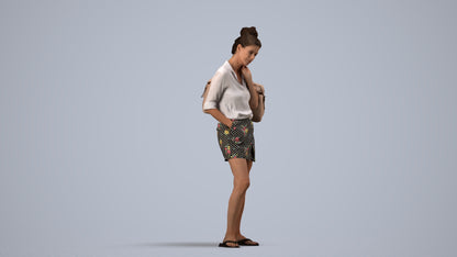 3D people model woman casual standing, scanned human for 3ds Max rendering, side view render
