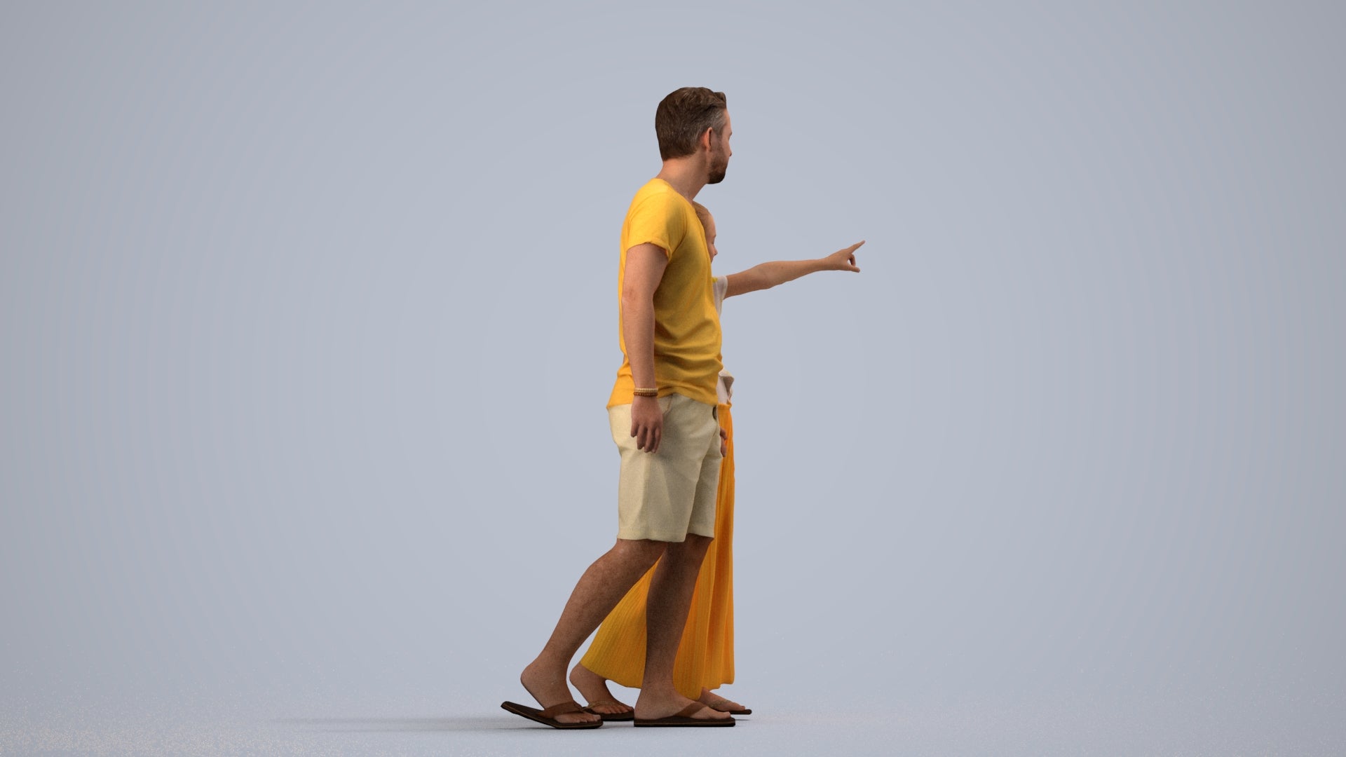realistic 3D people man kids, render-ready for V-Ray and Corona, FBX OBJ, side view render