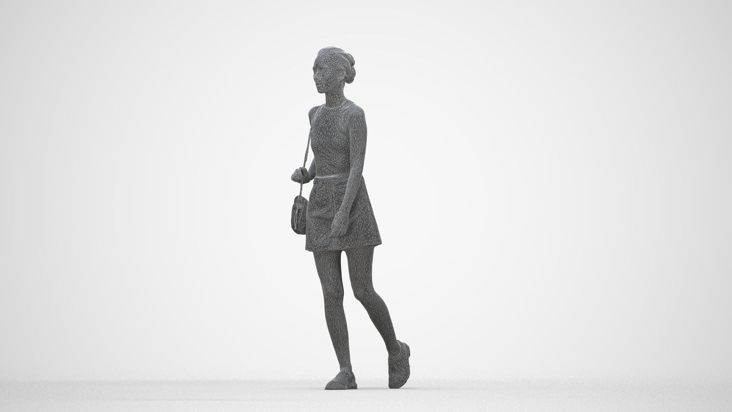 scanned 3D woman casual walking, photogrammetry people for Enscape and V-Ray, wireframe back view
