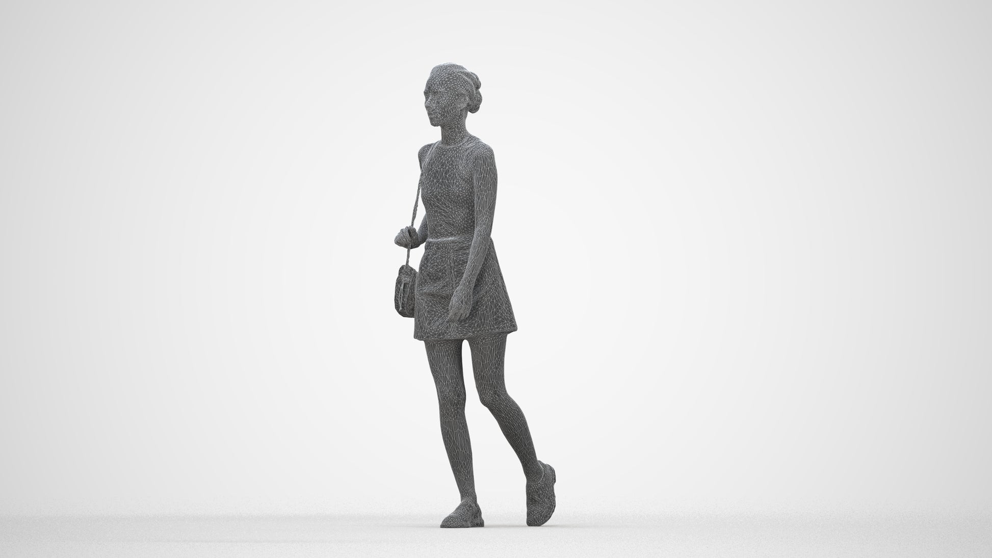 scanned 3D woman casual walking, photogrammetry people for Enscape and V-Ray, wireframe back view