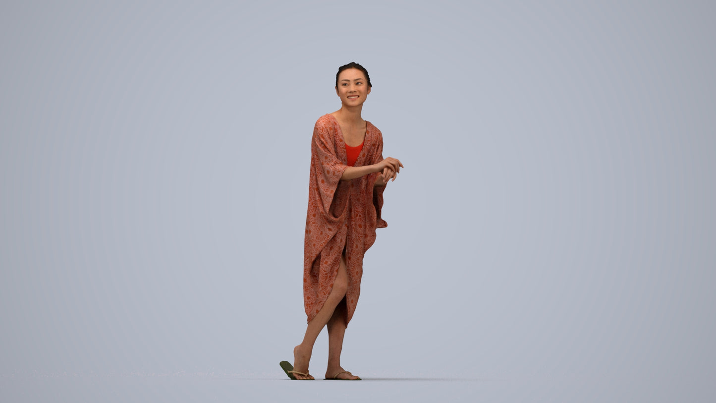photogrammetry 3D woman casual walking, realistic human model archviz FBX, top-down view render