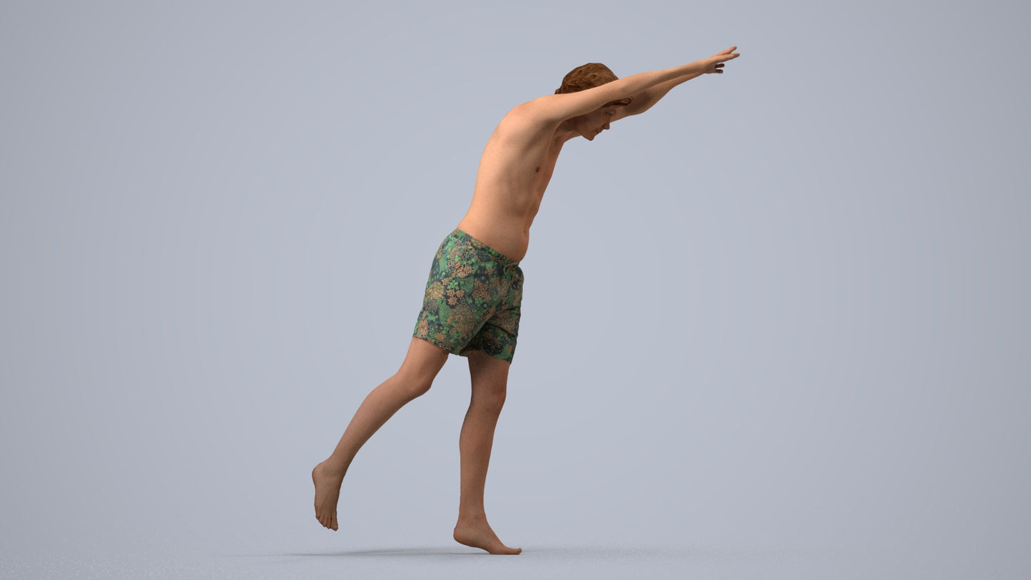 3D people model man pool, scanned human for 3ds Max rendering, side view render