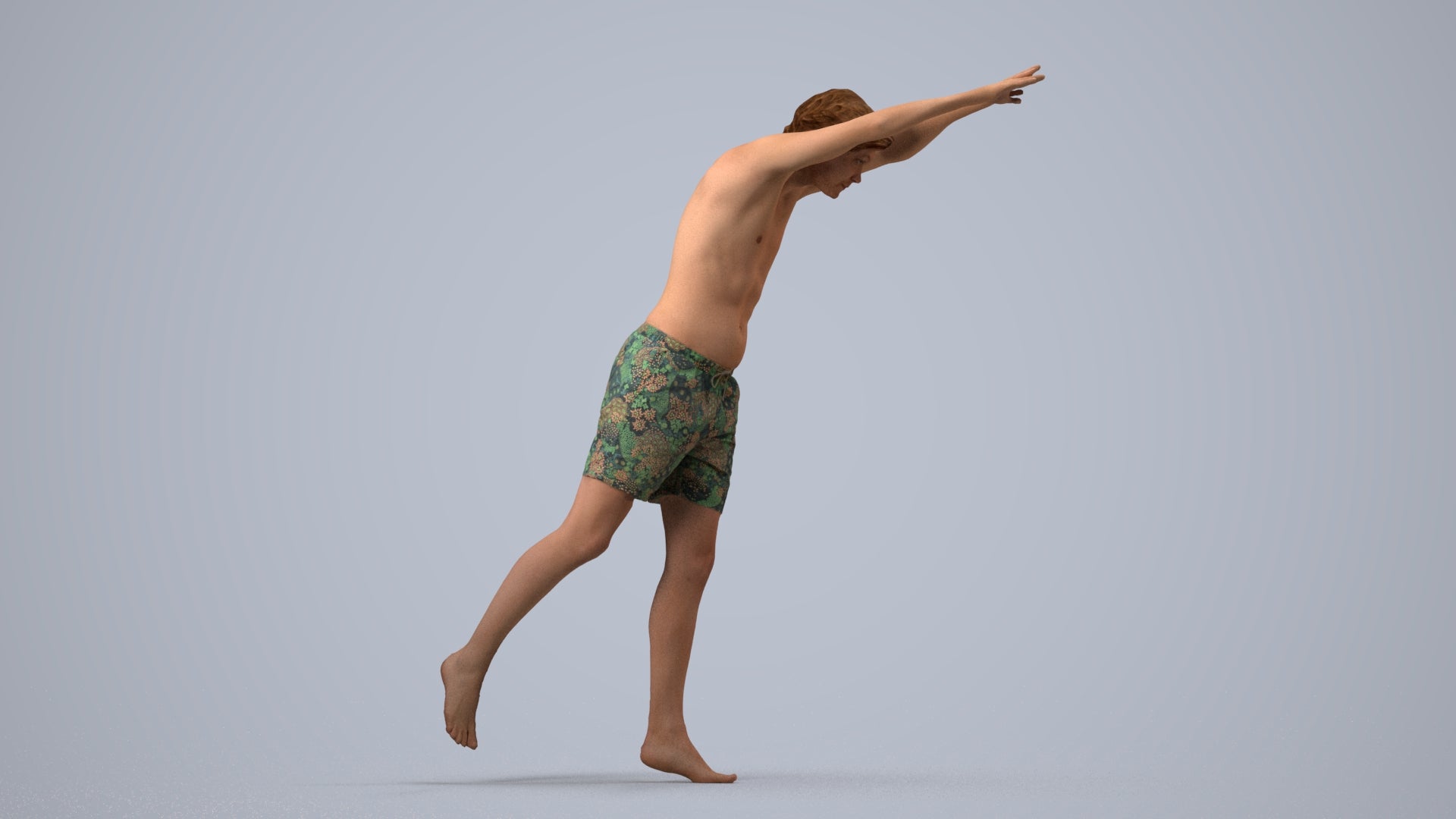 3D people model man pool, scanned human for 3ds Max rendering, side view render