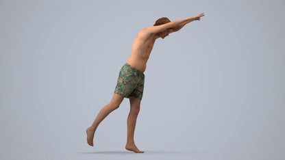3D people model man pool, scanned human for 3ds Max rendering, side view render