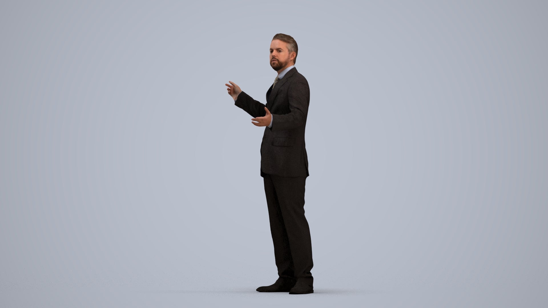 3D human model man business, photogrammetry scanned person for archviz, standing pose render