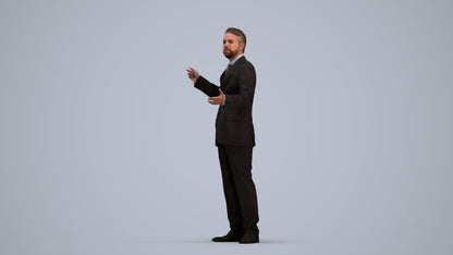 3D human model man business, photogrammetry scanned person for archviz, standing pose render