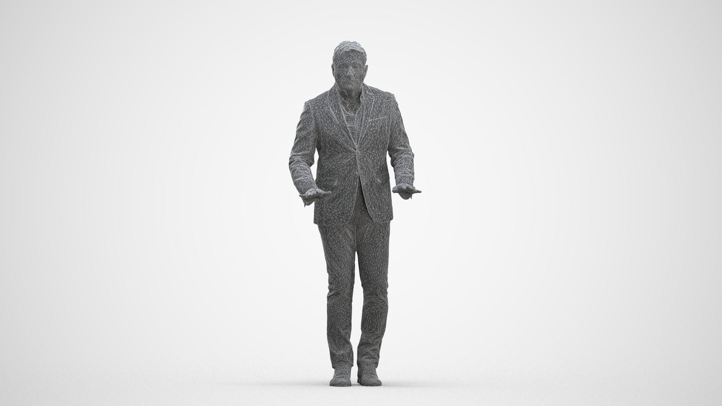 3D people model man business standing, scanned human for 3ds Max rendering, three-quarter front view render