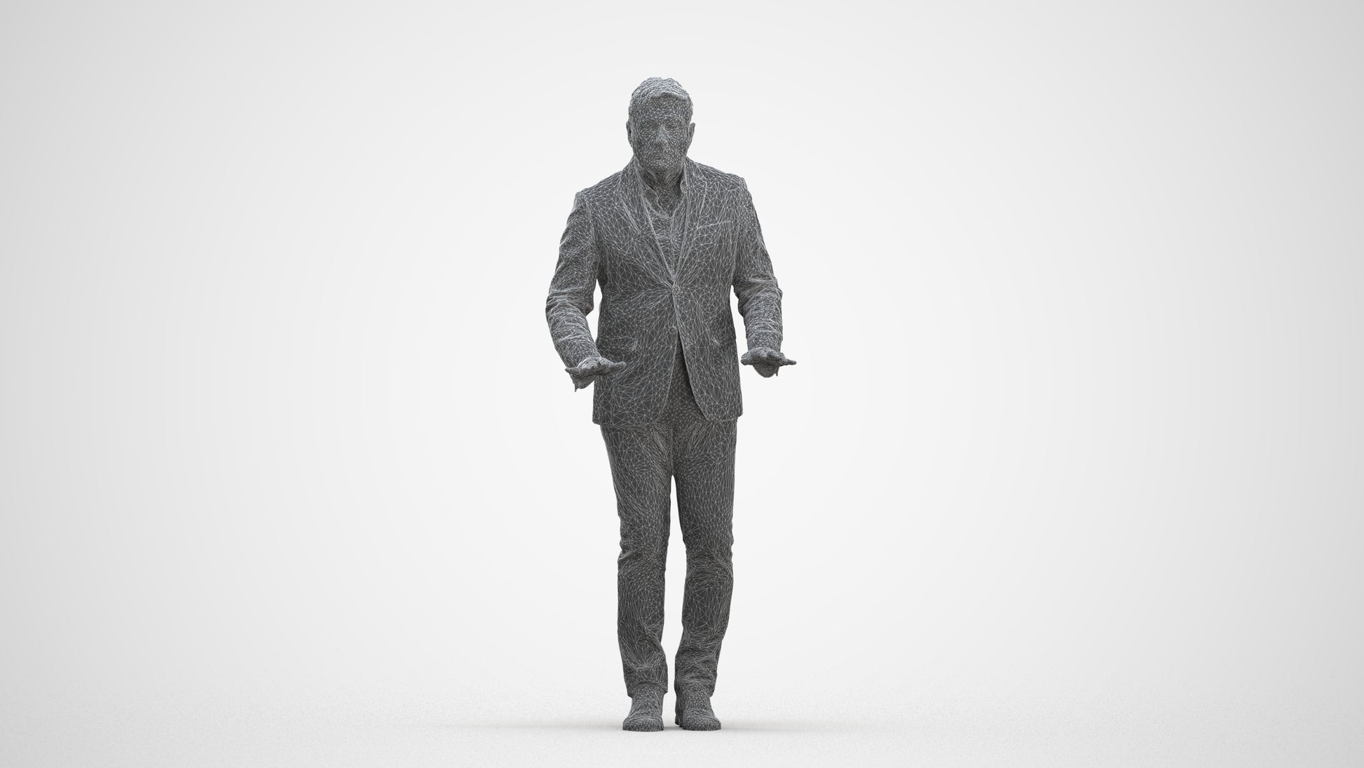3D people model man business standing, scanned human for 3ds Max rendering, three-quarter front view render