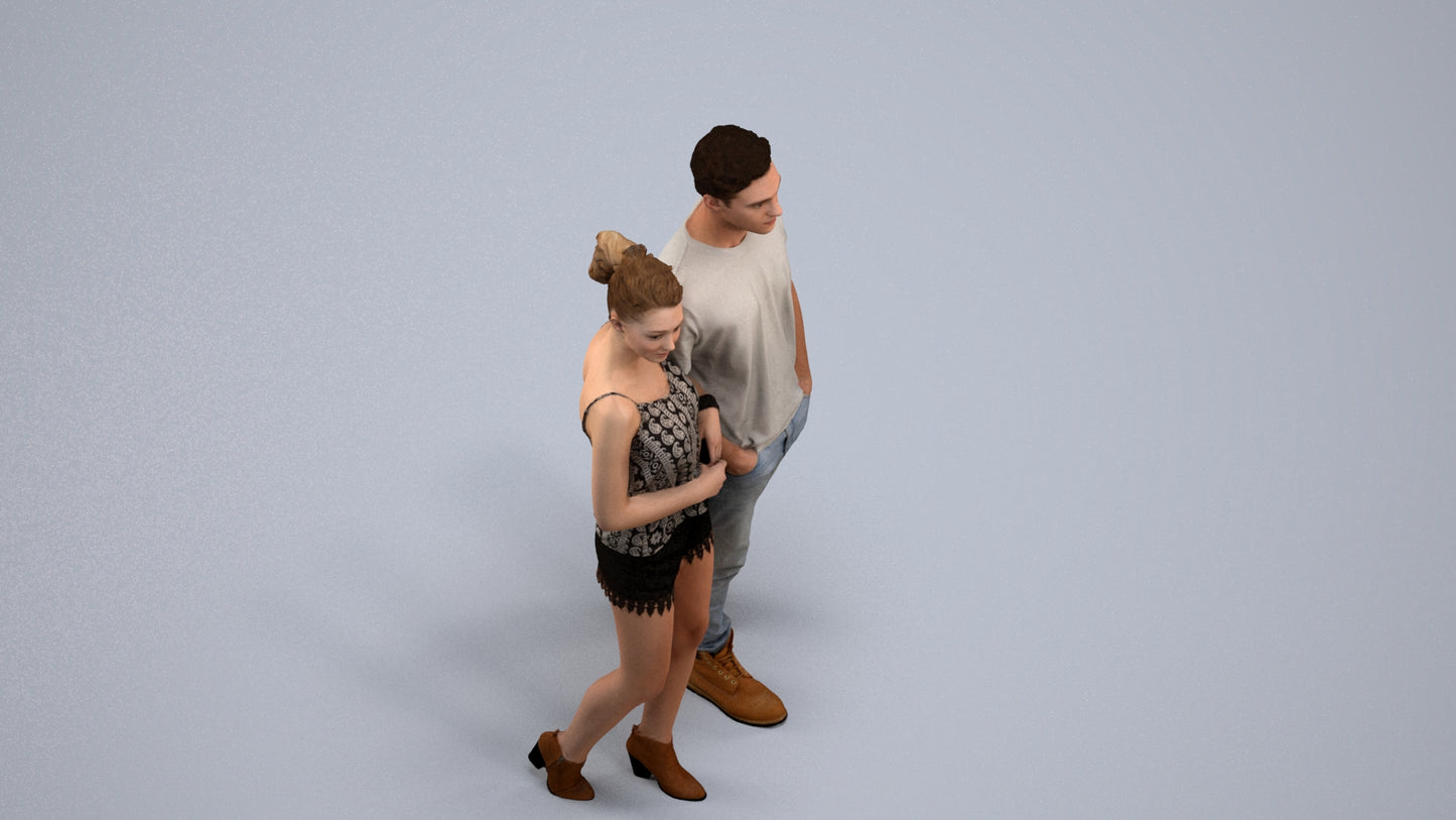 3D people model woman casual couple, scanned human for 3ds Max rendering, back view render