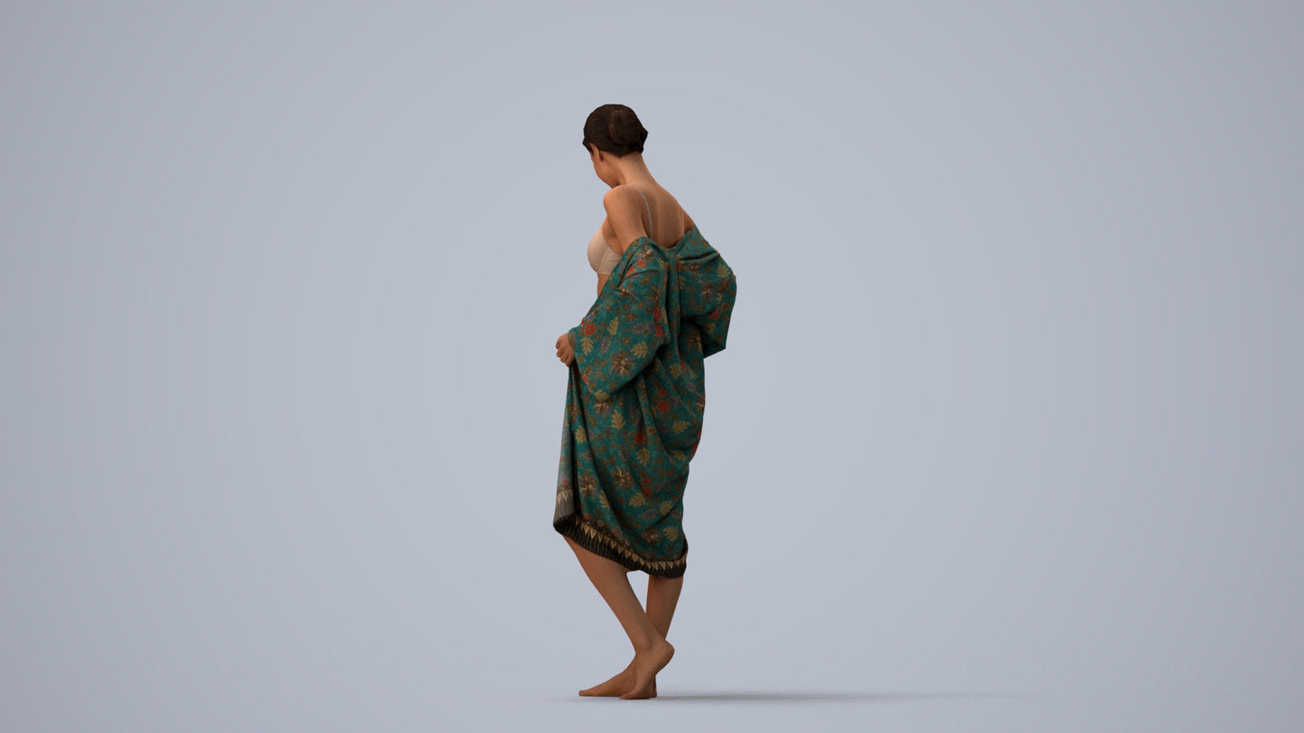 photogrammetry 3D woman bathroom, realistic human model archviz FBX, three-quarter view render