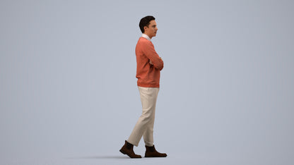 3D people model man casual walking, scanned human for 3ds Max rendering, side view render
