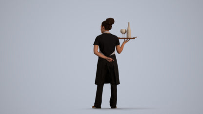 realistic 3D human woman hospitality, archviz people FBX OBJ for Blender, front view render