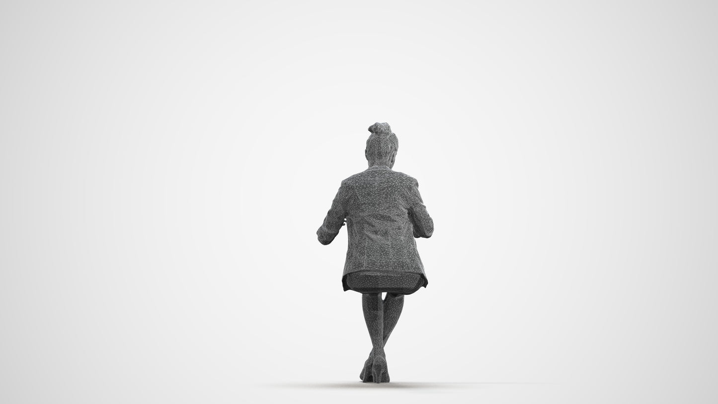 3D scanned woman business, photorealistic archviz people for Enscape and SketchUp, wireframe front view