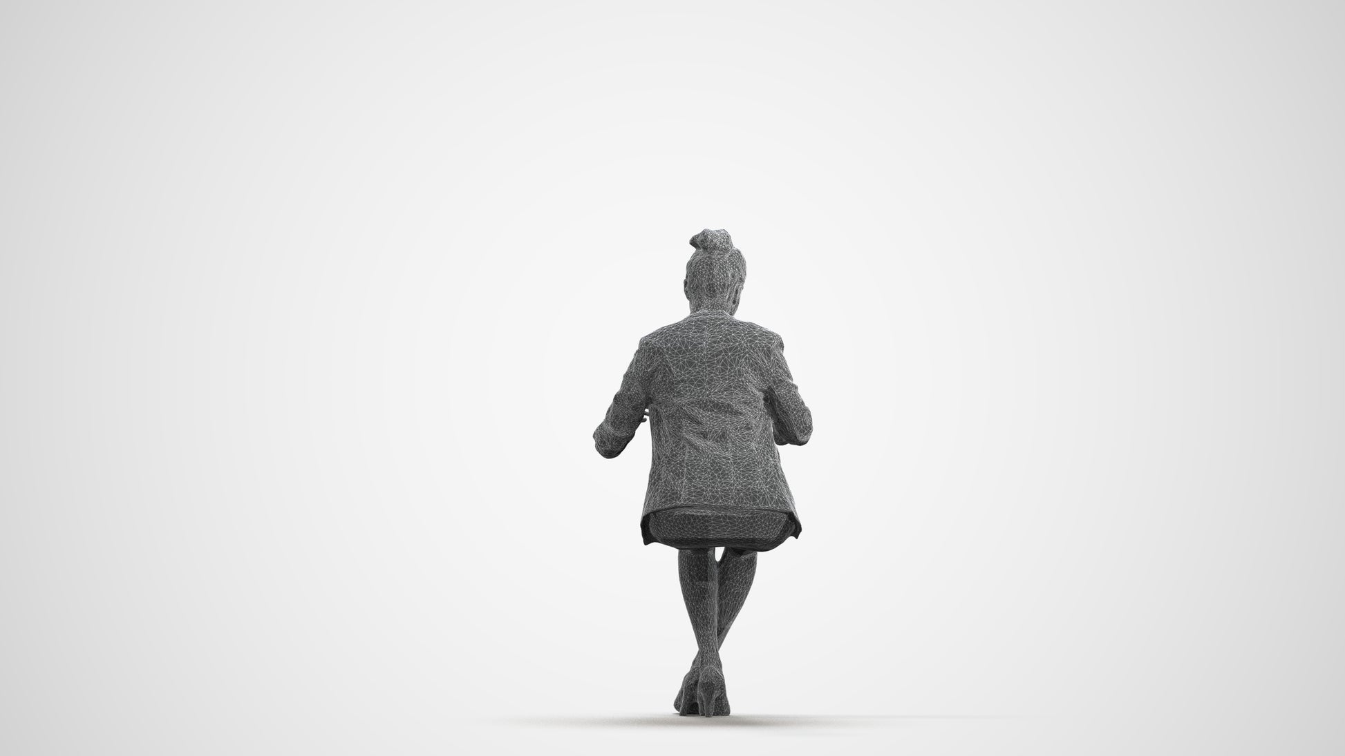 3D scanned woman business, photorealistic archviz people for Enscape and SketchUp, wireframe front view