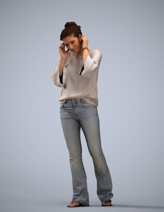 realistic 3D woman casual walking, scanned archviz people for Blender and 3ds Max