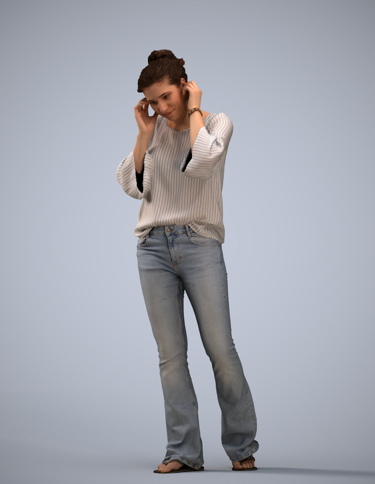 realistic 3D woman casual walking, scanned archviz people for Blender and 3ds Max
