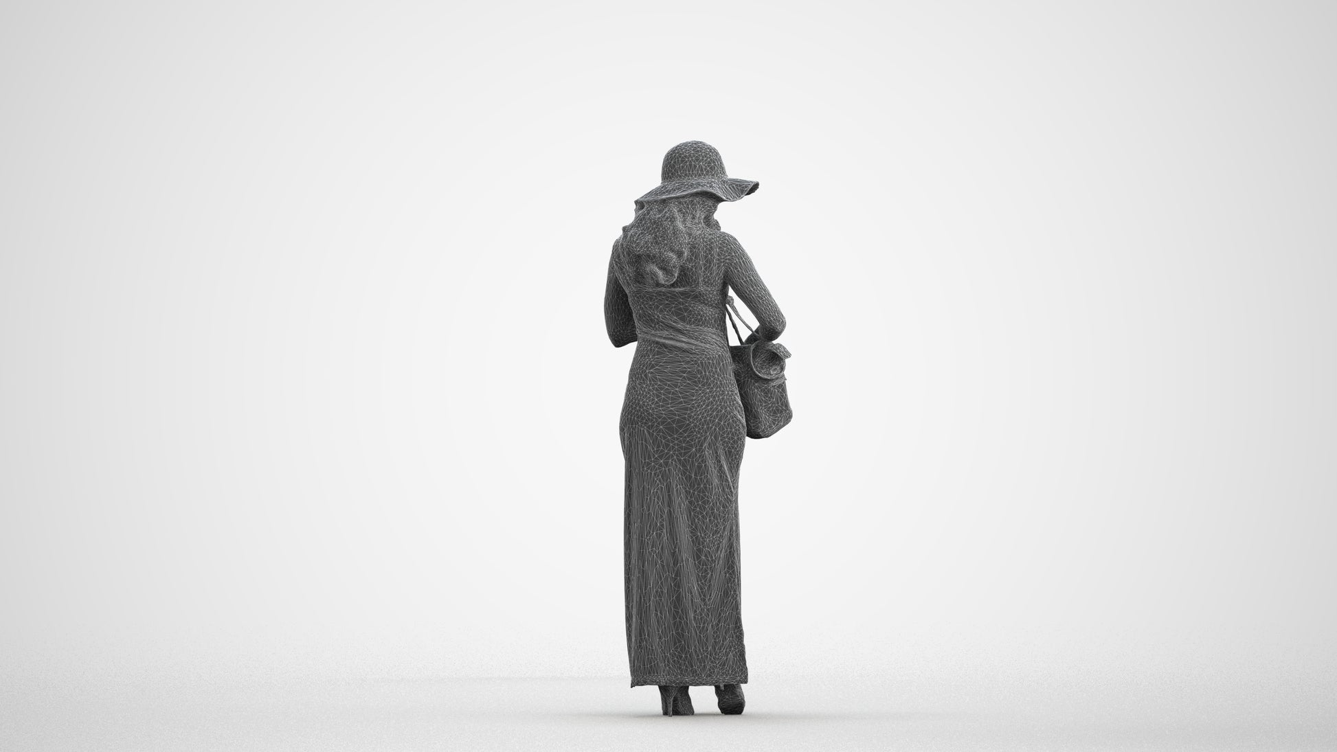 photogrammetry 3D woman casual standing, realistic human model archviz FBX, wireframe front view
